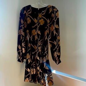 TOMMY HILFIGER Size 2 Black & Copper Floral Chiffon Special Occasion Dress